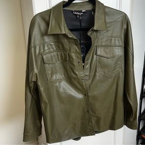 Olive Faux Leather Overshirt NWT